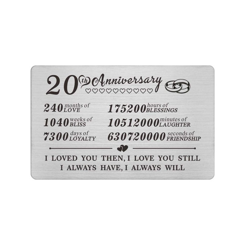 DEGASKEN 20 Year 20th Wedding Anniversary Card Gifts Engraved Wallet Inserts Decorations for Men Her Him Wife Husband Women Couples - Image 1